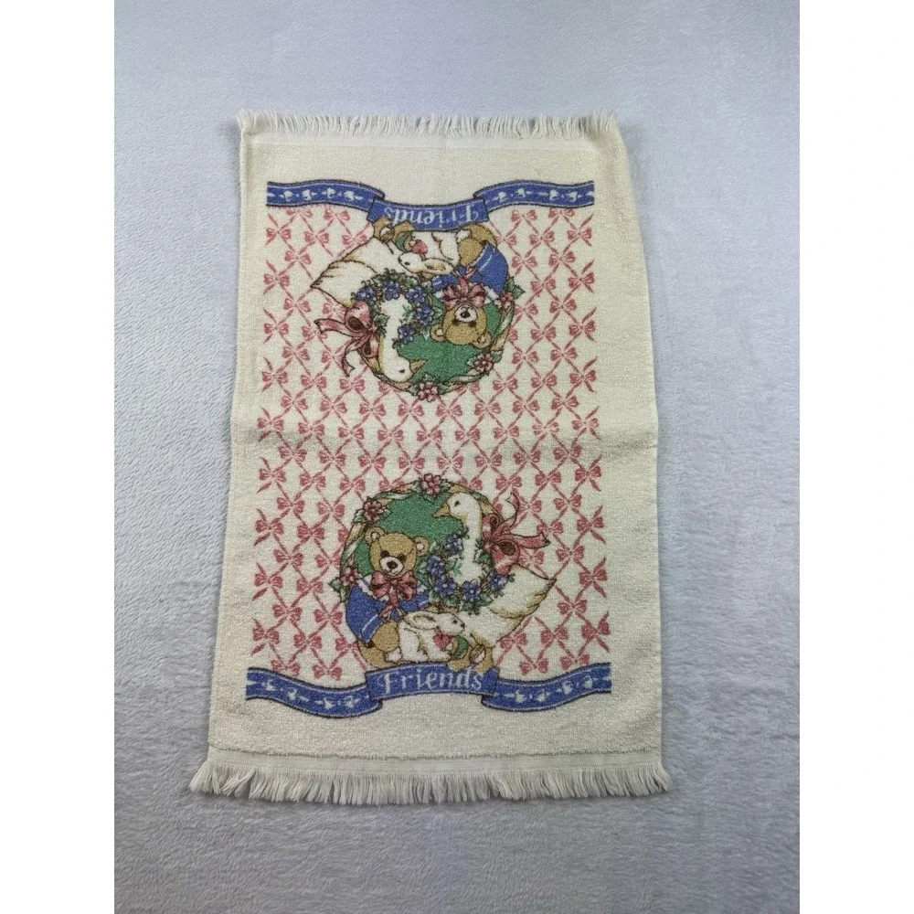 Vtg 90's Teddy Bear Friends Kitchen Towel Cannon USA Goose Bows‎ NEW Blue Pink